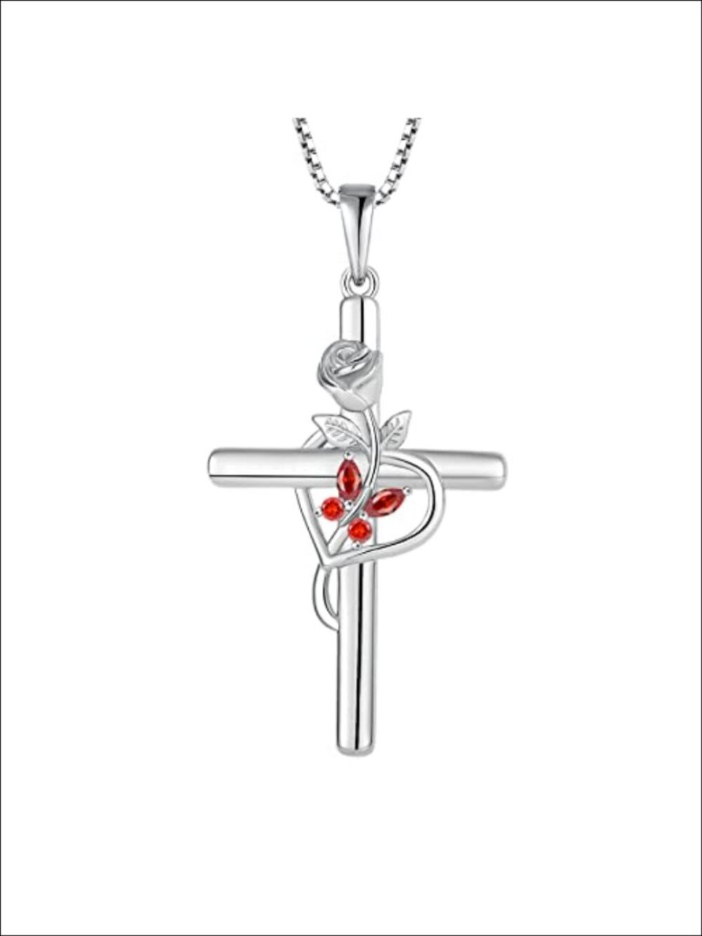 Sterling Silver Butterfly Cross Necklace with Garnet Birthstone Pendant